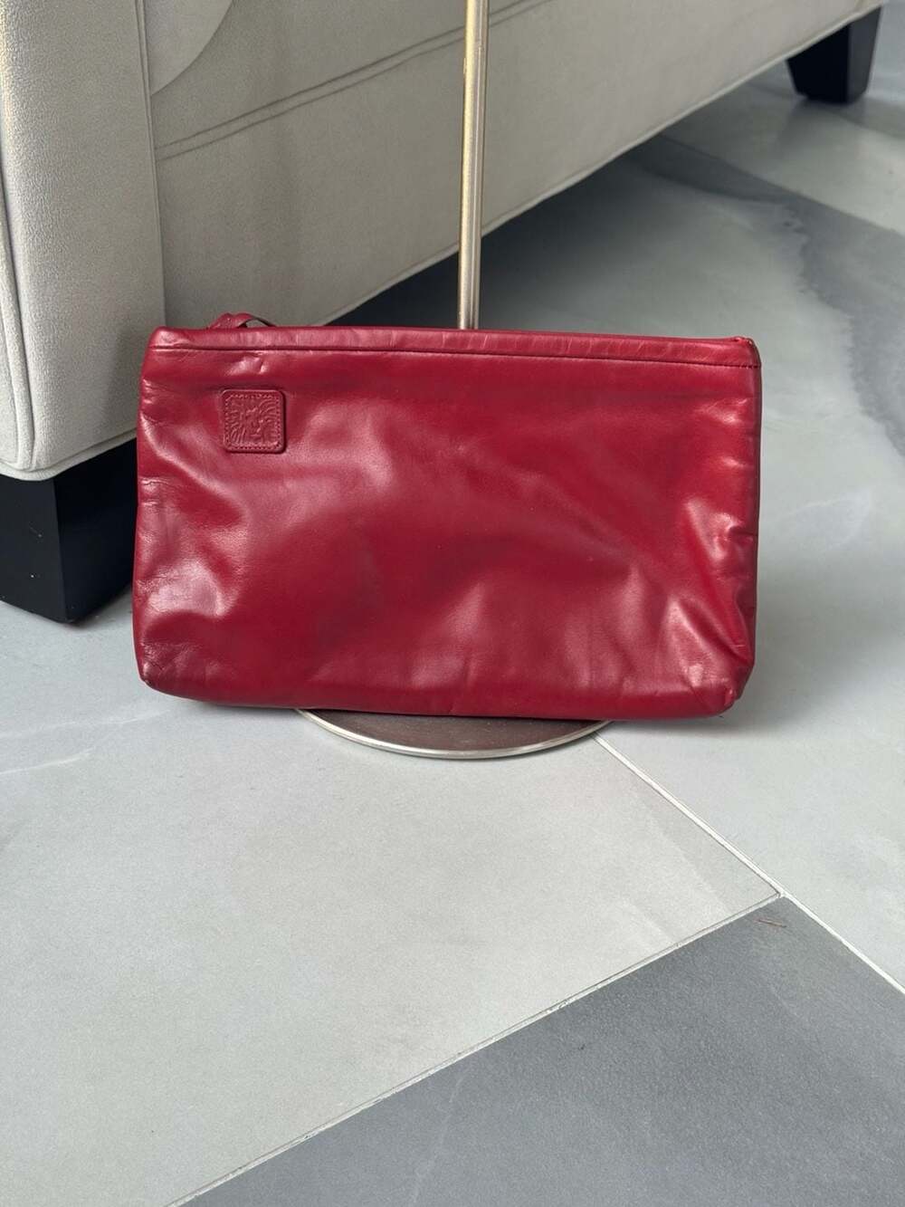 Anne Klein for Calderon Vintage Red Top-Grain Leather Clutch Bag